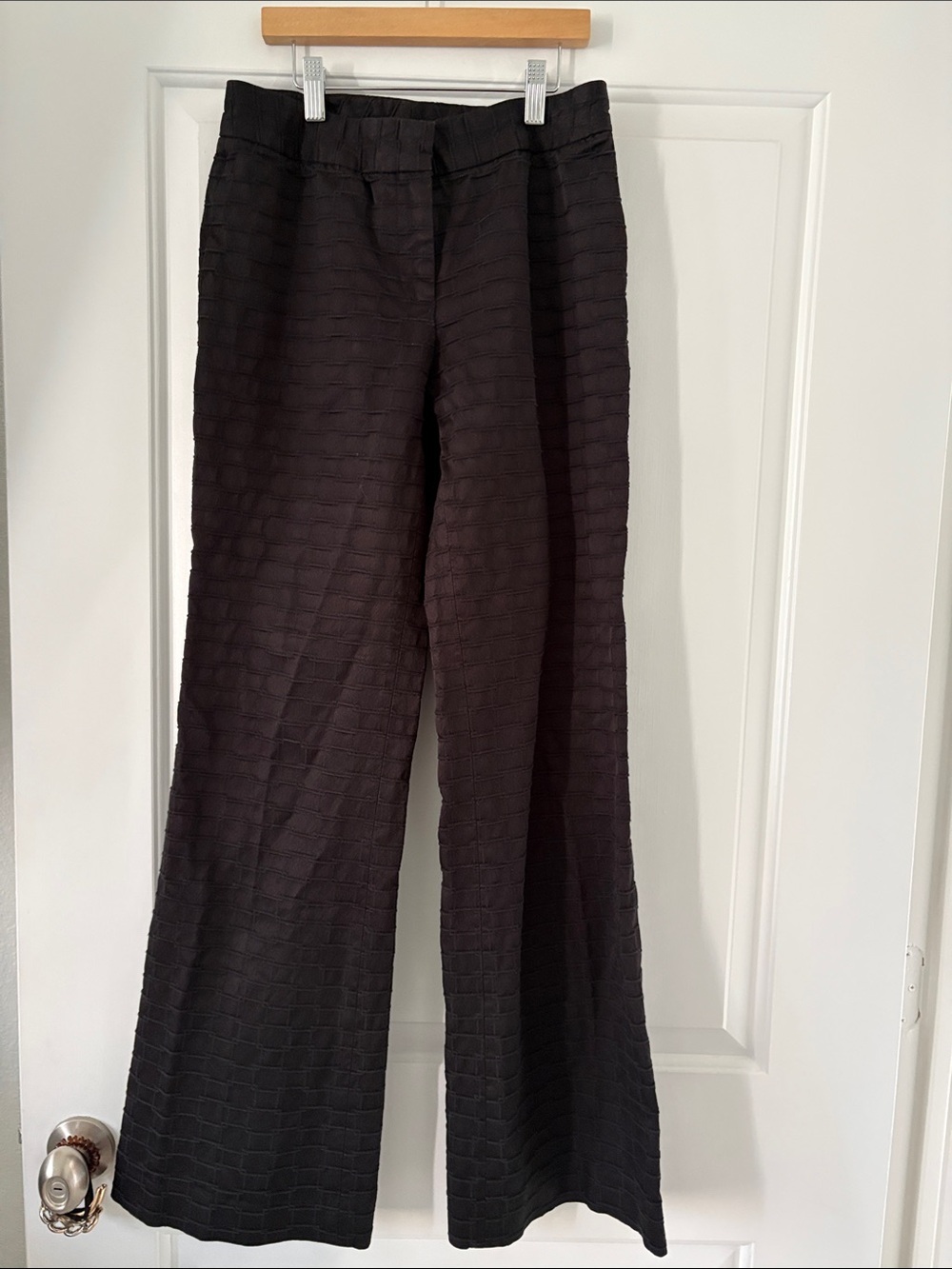 Preowned Elie Tahari Black Textured Wide-Leg Trousers Size 6